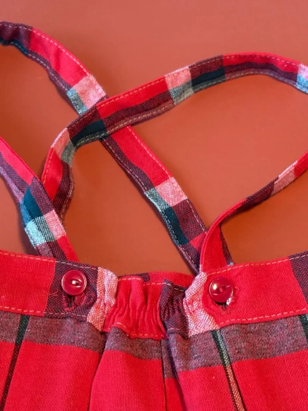 Vintage Little Girls Plaid Skirt Red Gray see measurements Handmade